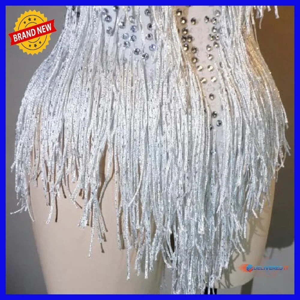 Sparkly Rhinestone Bodysuit Sleeveless Zipper Back Stretchy Dance Costume